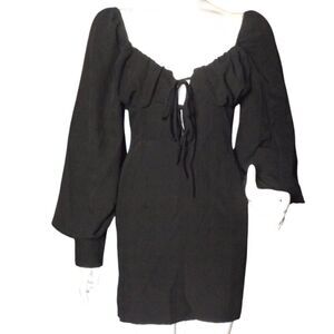 SNDYS. Mini Dress, S, Black Krinkle, Puffy sleeve/Zipper cuff,Tie front, REVOLVE